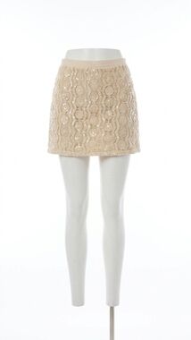NEW ALLISON NEW YORK dawn beaded knit mini skirt in sand